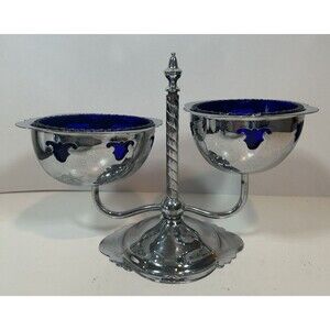 Farber Bros Krome Kraft New York Vintage Cobalt Blue Swivel Candy Dishes